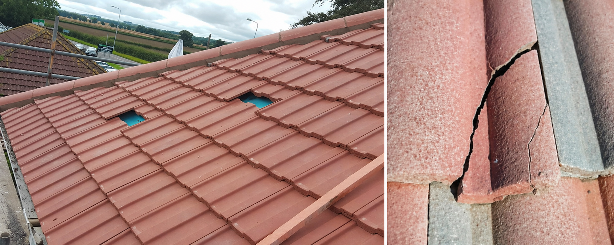 Damaged roof tiles